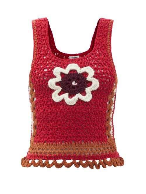 Ladies Rtw Batsheva - Daisy-appliqu Crochet Top - Womens - Brown Multi