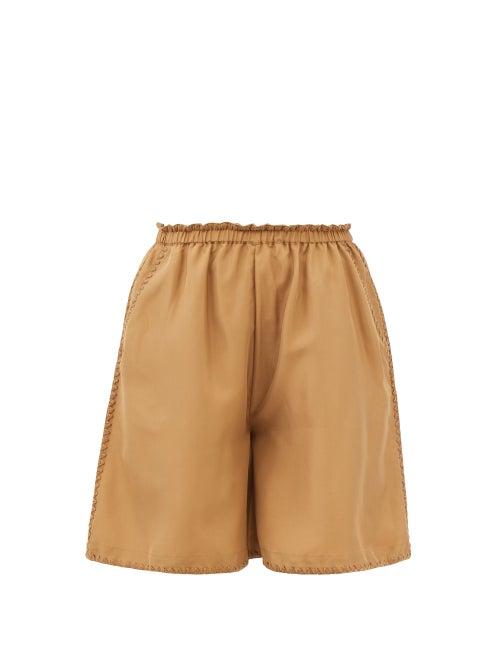 Totme - Scallop-embroidered Silk Shorts - Womens - Camel