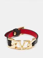 Valentino Garavani - V-logo Chain Leather Bracelet - Womens - Black Gold