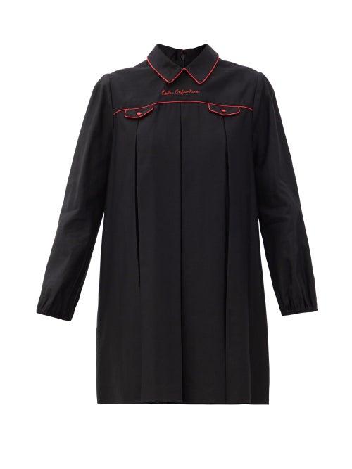 Matchesfashion.com Gucci - Cole Enfantine-embroidered Linen-blend Mini Dress - Womens - Black
