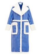 Matchesfashion.com Stand Studio - Aubrey Faux-shearling And Patent-leather Coat - Womens - Blue White