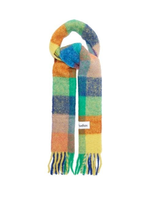 Matchesfashion.com Acne Studios - Large-check Logo-label Felted Scarf - Mens - Blue Multi