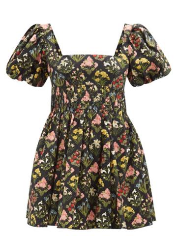 Agua By Agua Bendita - Caramelo Puff-sleeve Printed Cotton Mini Dress - Womens - Black Multi