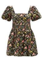 Agua By Agua Bendita - Caramelo Puff-sleeve Printed Cotton Mini Dress - Womens - Black Multi
