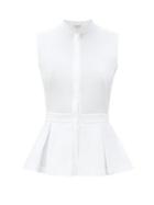 Matchesfashion.com Alexander Mcqueen - Pleated Peplum-hem Cotton-poplin Top - Womens - White