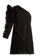 Matchesfashion.com Givenchy - One Shoulder Pleated Silk Georgette Dress - Womens - Black