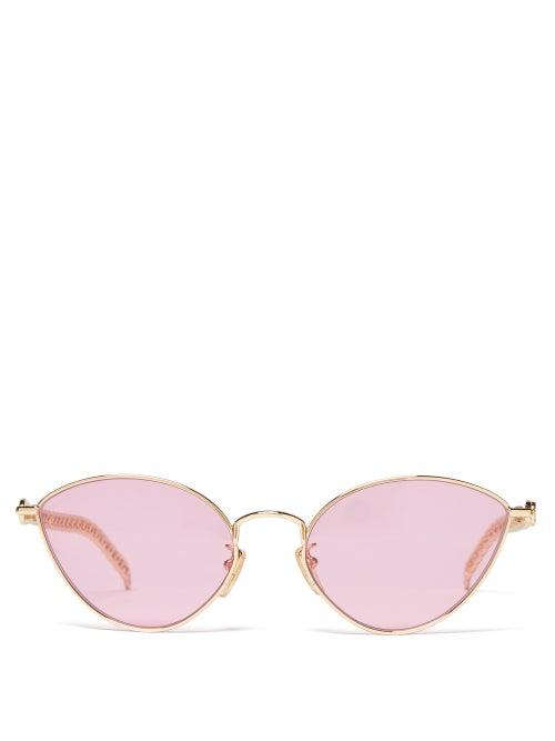 Gucci - Gg Chain-charm Cat-eye Metal Sunglasses - Womens - Pink Multi