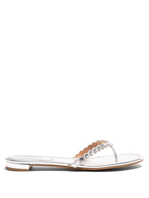 Matchesfashion.com Aquazzura - Tequila Crystal-embellished Leather Sandals - Womens - Silver