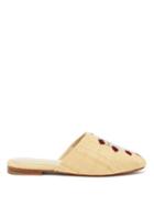 Matchesfashion.com Zyne - Bead And Floral-embroidered Raffia Babouche Mules - Womens - Blue