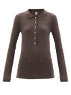 Matchesfashion.com Totme - Millana Long-sleeved Wool Polo Shirt - Womens - Dark Brown