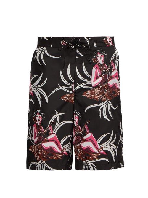 Matchesfashion.com Prada - Hawaiian Print Swim Shorts - Mens - Black Multi