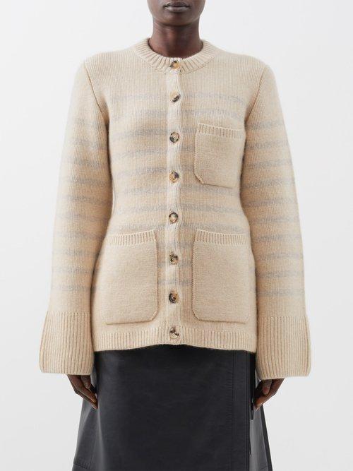 Khaite - Suzanne Striped Cashmere-blend Cardigan - Womens - Cream Multi