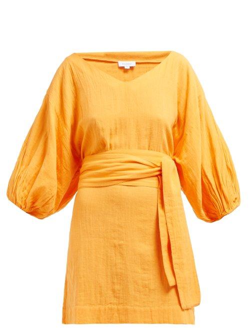 Matchesfashion.com Rhode Resort - Arya Belted Slubbed Cotton Mini Dress - Womens - Orange