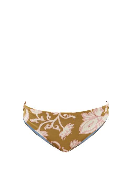Matchesfashion.com Cala De La Cruz - Nora Ring-embellished Floral-print Bikini Briefs - Womens - Green Multi