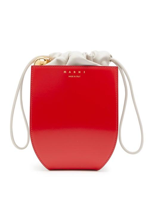 Matchesfashion.com Marni - Coffer Drawstring Pouch Leather Bag - Womens - White Multi
