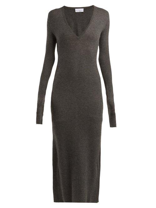 Matchesfashion.com Raey - Deep V Fine Rib Cashmere Dress - Womens - Charcoal