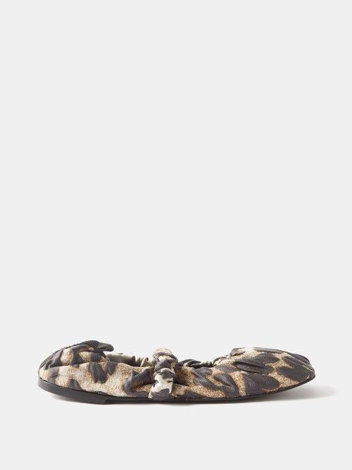 Ganni - Scrunchie Leopard-print Ballet Flats - Womens - Leopard