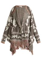 See By Chloé Fringed Floral And Geometric-jacquard Cardigan