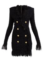 Matchesfashion.com Balmain - Crest Embossed Double Breasted Tweed Mini Dress - Womens - Black