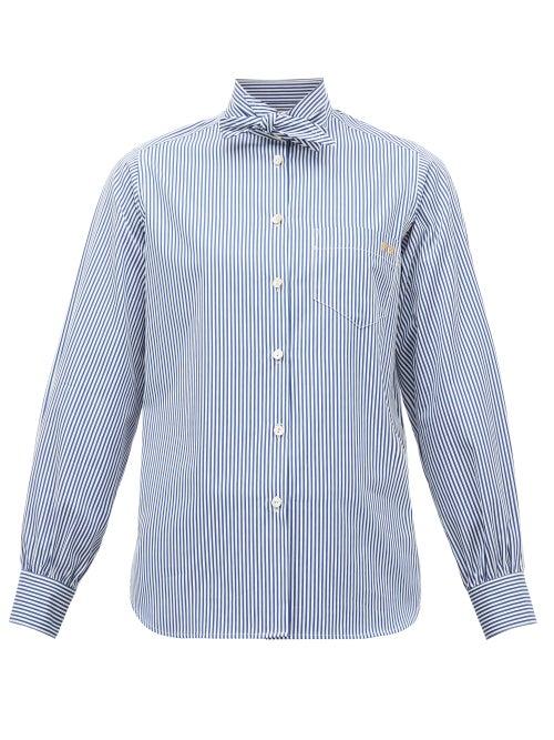 Matchesfashion.com Hillier Bartley - Tie-neck Striped Cotton Shirt - Womens - Navy Stripe
