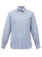 Matchesfashion.com Hillier Bartley - Tie-neck Striped Cotton Shirt - Womens - Navy Stripe