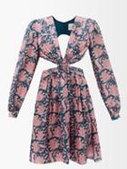 Hannah Artwear - Mia Cutout Printed Silk-habotai Mini Dress - Womens - Pink Navy