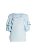 Sonia Rykiel Off-the-shoulder Ruffled Chambray Top