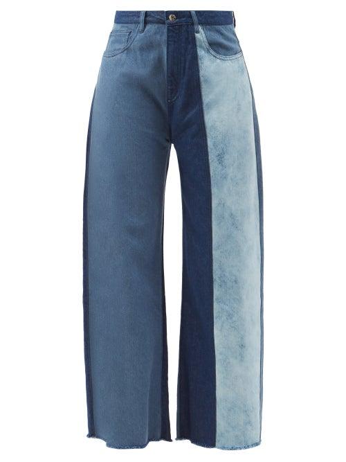 Marques'almeida - Patchwork Recycled-denim Wide-leg Jeans - Womens - Mid Denim