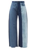 Marques'almeida - Patchwork Recycled-denim Wide-leg Jeans - Womens - Mid Denim