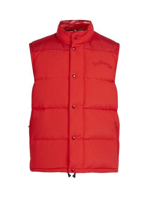 Matchesfashion.com Burberry - Hillfield Logo Embroidered Padded Gilet - Mens - Red
