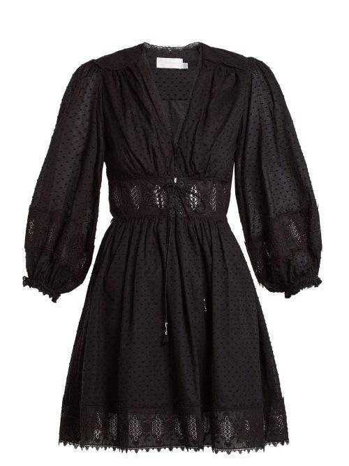 Matchesfashion.com Zimmermann - Iris Corset Waist Cotton Dress - Womens - Black