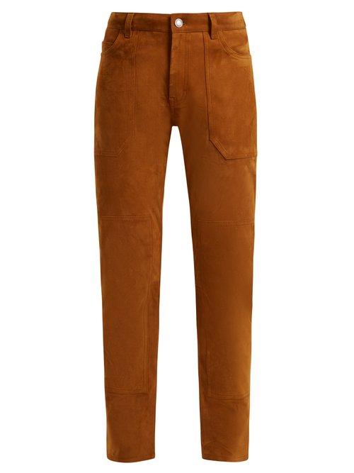 Matchesfashion.com Saint Laurent - High Rise Slim Leg Suede Trousers - Womens - Brown