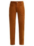 Matchesfashion.com Saint Laurent - High Rise Slim Leg Suede Trousers - Womens - Brown