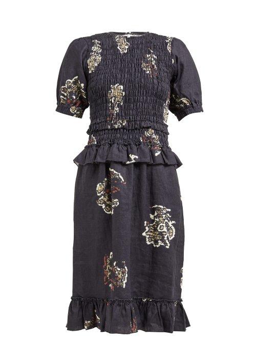 Matchesfashion.com Sir - Aster Tee Rococo Print Linen Dress - Womens - Black Multi