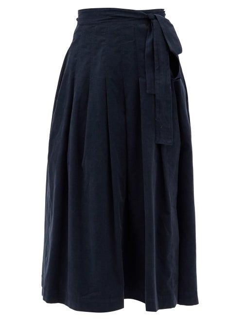 Matchesfashion.com Three Graces London - Jessamina Pleated Fine-corduroy Skirt - Womens - Navy