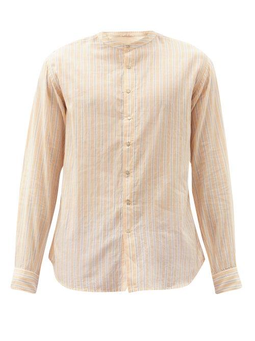 Matchesfashion.com Pro - Collarless Striped Cotton Shirt - Mens - Light Orange