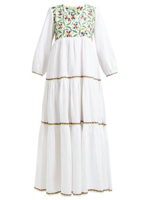 Matchesfashion.com Muzungu Sisters - Frangipani Floral Embroidered Cotton Blend Dress - Womens - White Multi