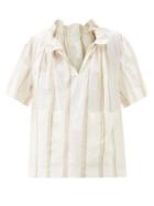 Matchesfashion.com Ssone - Mica Drawstring Striped Cotton-blend Top - Womens - Ivory Multi