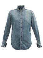 Ladies Rtw Saint Laurent - Ruffled Denim Shirt - Womens - Denim