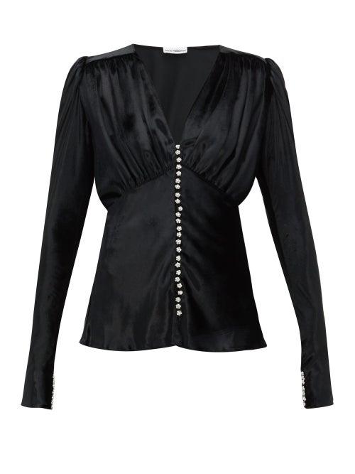 Matchesfashion.com Paco Rabanne - Crystal Button Velvet Blouse - Womens - Black