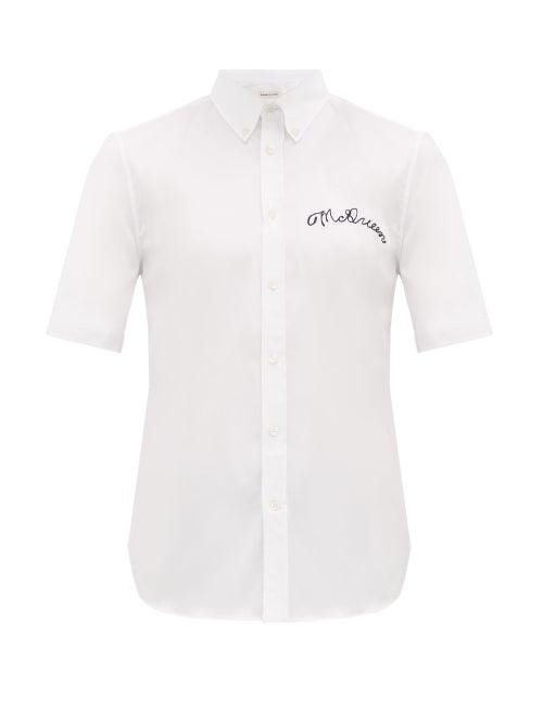 Matchesfashion.com Alexander Mcqueen - Brad Pitt Script-embroidered Cotton-blend Shirt - Mens - White