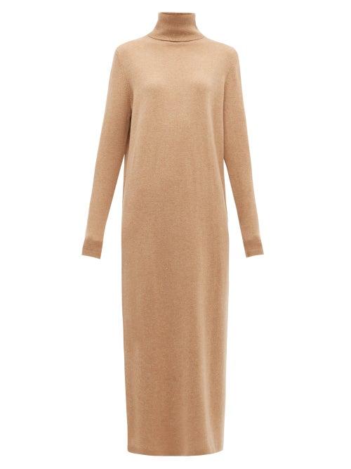 Matchesfashion.com Allude - Roll Neck Wool Blend Maxi Sweater Dress - Womens - Camel