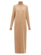 Matchesfashion.com Allude - Roll Neck Wool Blend Maxi Sweater Dress - Womens - Camel