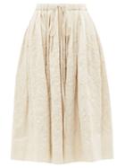 Zanini - Floral-embroidered Cotton-toile A-line Skirt - Womens - Cream