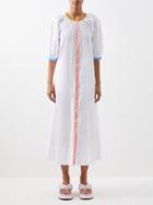 Staud - Vincent Gathered Cotton-blend Poplin Dress - Womens - White Multi