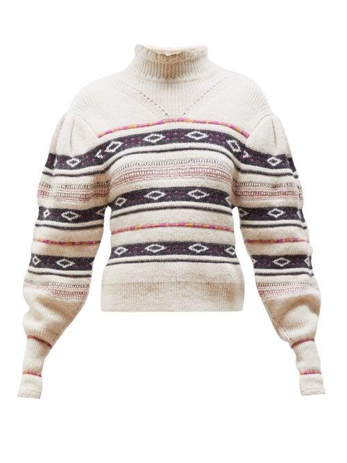 Matchesfashion.com Isabel Marant - Conley High Neck Striped Sweater - Womens - Ivory Multi