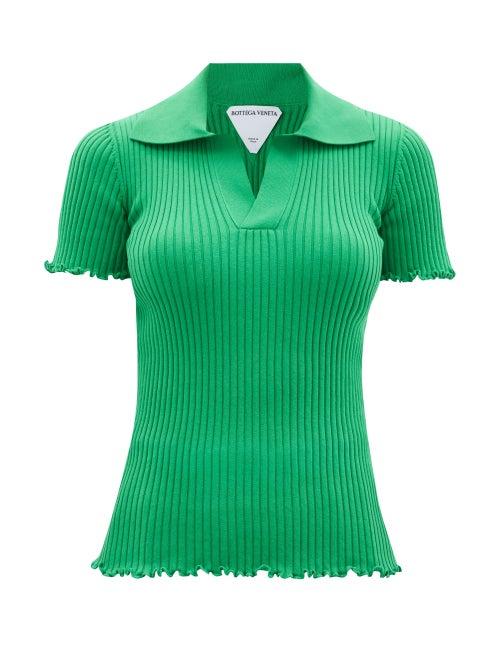 Bottega Veneta - Open-collar Ribbed-cotton Polo Shirt - Womens - Green