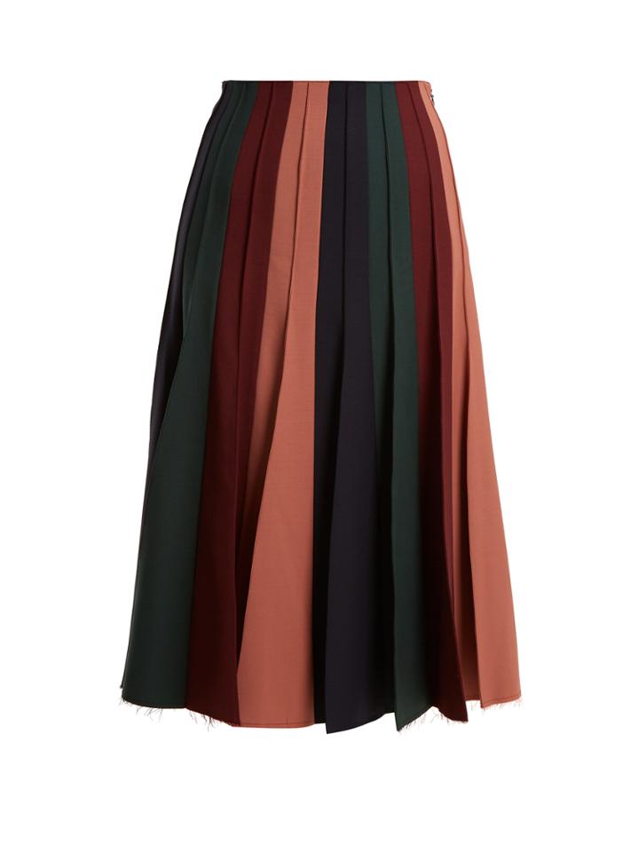 Gabriela Hearst Ernst Contrast-panel Pleated Wool-blend Skirt
