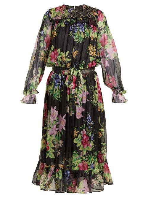 Matchesfashion.com Dodo Bar Or - Vitti Floral Print Embellished Dress - Womens - Black Multi