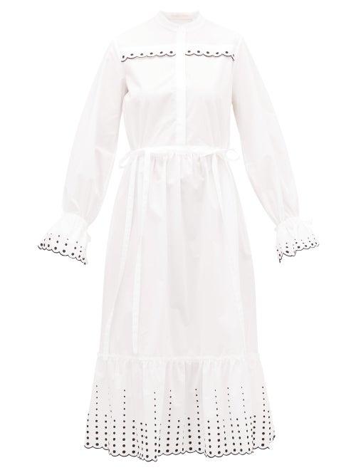 Matchesfashion.com See By Chlo - Collarless Scalloped Cotton-poplin Dress - Womens - White